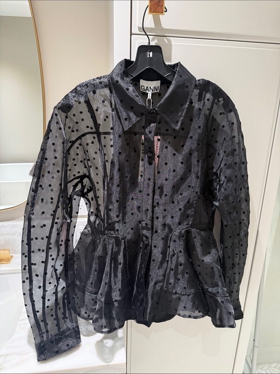 Ganni Tops - Ganni Black Sheer Polka Dot Peplum Top/Blouse